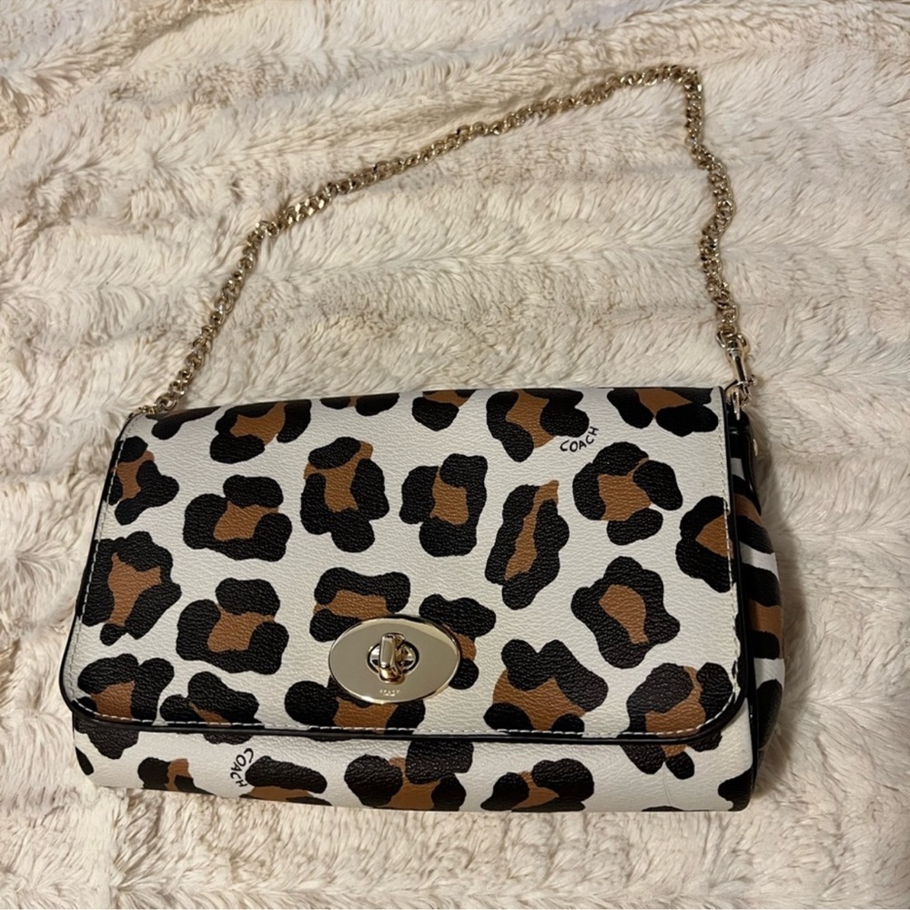 NWOT- Coach Animal Print Purse With Gold Chain- W/Dust Bag Unique Find!